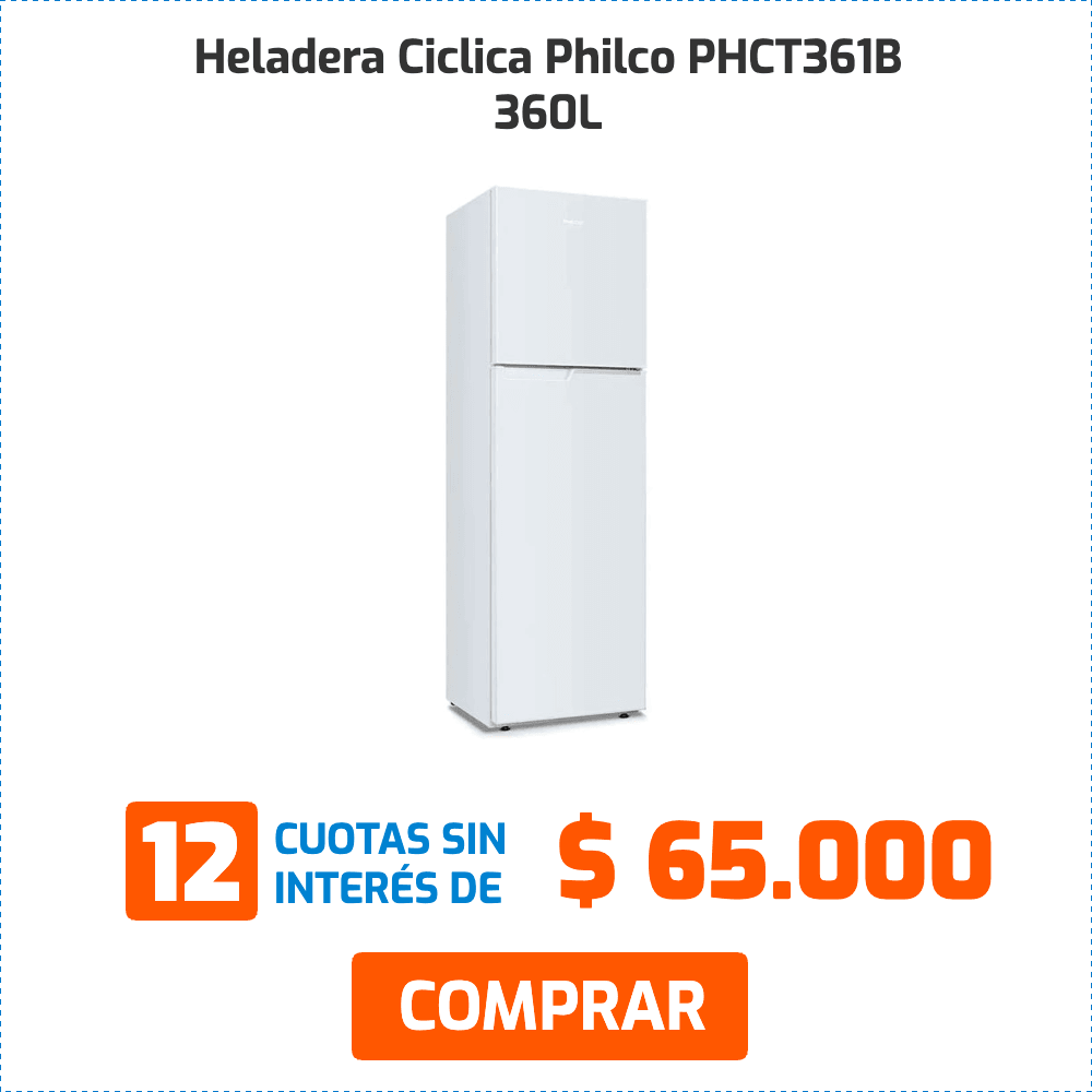 Heladera Ciclica Philco PHCT361B 360L 12 CUOTAS SIN INTERÉS DE $65.000 COMPRAR